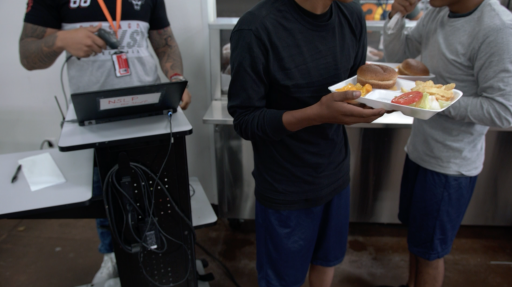 Unaccompanied or separated migrant teenage boys receive one of their daily meals at Casa Padre, a facility for migrant children in Brownsville, Texas. Unaccompanied or separated migrant teenage boys receive one of their daily meals at Casa Padre, a facility for migrant children in Brownsville, Texas.